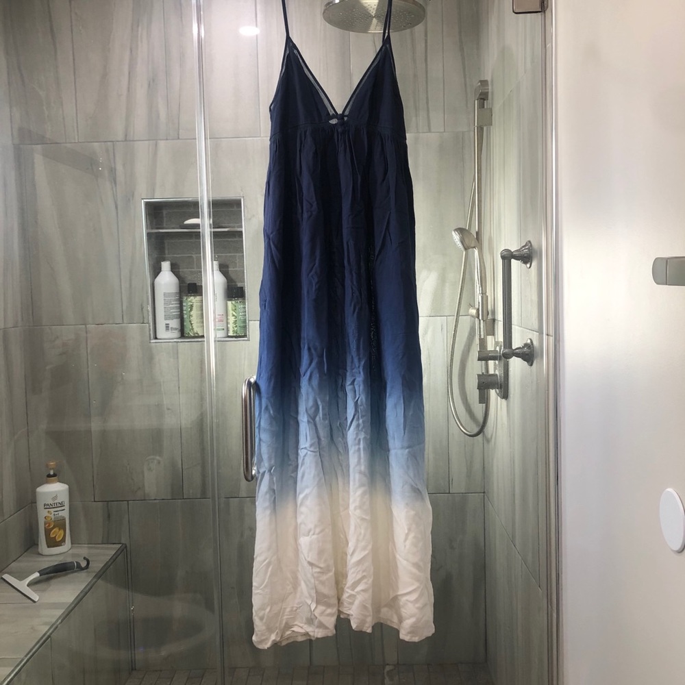 Ombré blue v neck maxi summer dress- MEDIUM